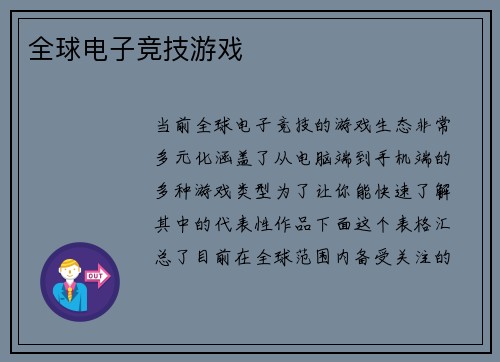 全球电子竞技游戏
